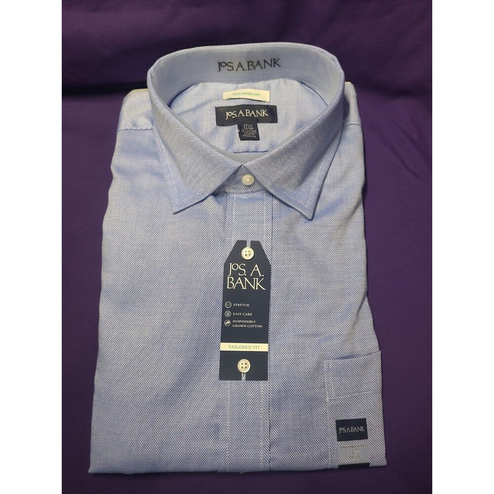 Jos. A. Bank Men's Dress Shirt 17 1/2" Neck, 34/35 Sleeve, Light Blue w/Pattern